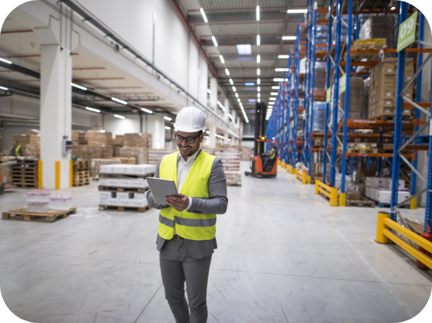 Dedicated Toronto warehouse foreman checking inventory