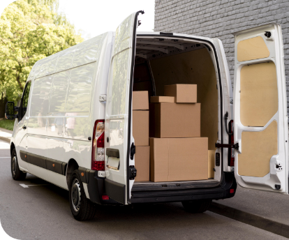 Logistics vehicle loaded with boxes for shipping